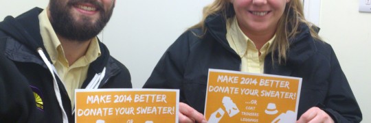 Donate don’t dump Adam and Dawn from Armadillo Self Storage launch the 'Make 2014 better - donate your sweater' appeal!